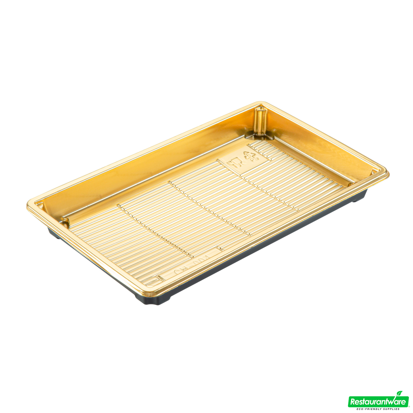 Wholesale Restaurantware Roku Rectangle Gold Plastic Take Out Sushi Tray - with Clear Lid - 9 1/4" X 6" X 1 3/4" - 100 Count Box- Bulk