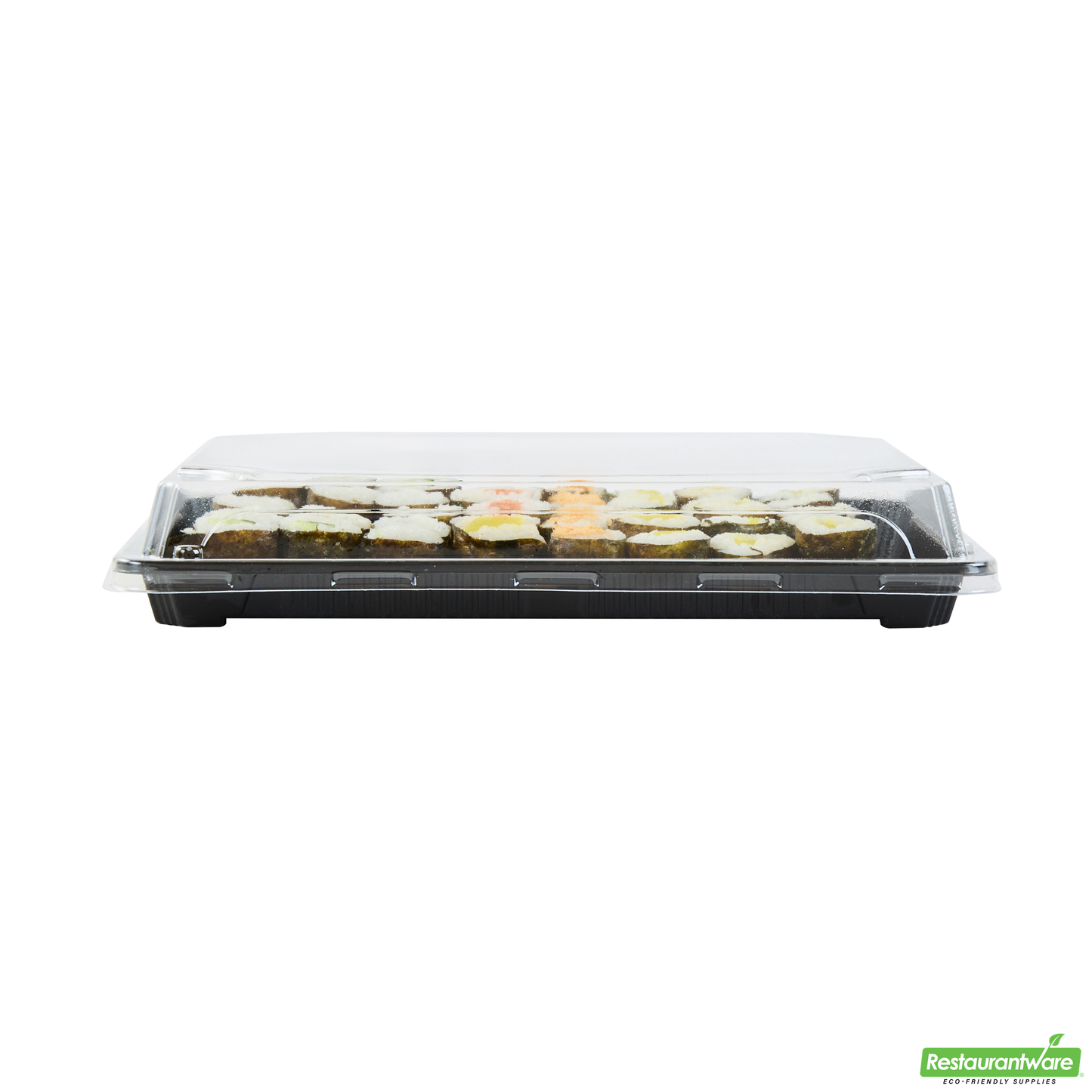 Wholesale Restaurantware Roku Rectangle Black Plastic Take Out Sushi Tray - with Clear Lid - 10" X 7 1/4" X 1 3/4" - 100 Count Box- Bulk