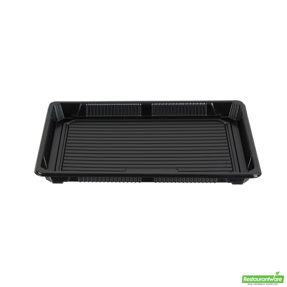 Wholesale Restaurantware Roku Rectangle Black Plastic Take Out Sushi Tray - with Clear Lid - 10" X 7 1/4" X 1 3/4" - 100 Count Box- Bulk