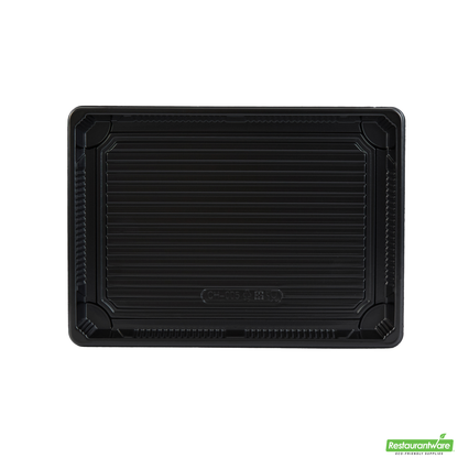 Wholesale Restaurantware Roku Rectangle Black Plastic Take Out Sushi Tray - with Clear Lid - 10" X 7 1/4" X 1 3/4" - 100 Count Box- Bulk