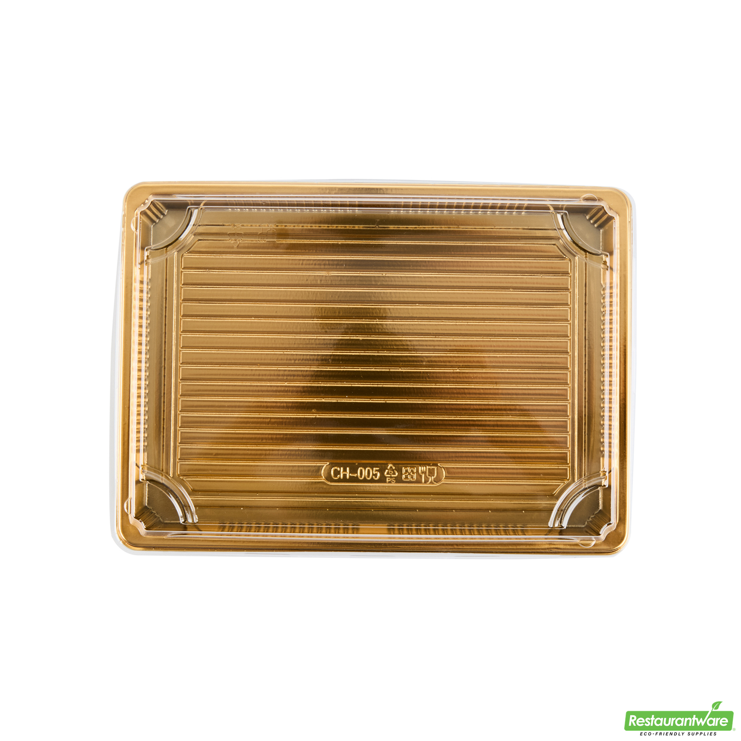 Wholesale Restaurantware Roku Rectangle Gold Plastic Take Out Sushi Tray - with Clear Lid - 10" X 7 1/4" X 1 3/4" - 100 Count Box- Bulk