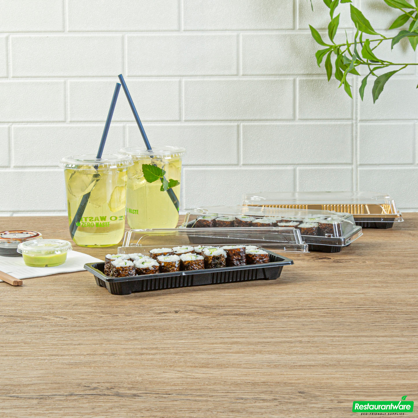 Wholesale Restaurantware Roku Rectangle Black Plastic Take Out Sushi Tray - with Clear Lid - 8 1/2" X 3 1/4" X 1 3/4" - 100 Count Box- Bulk