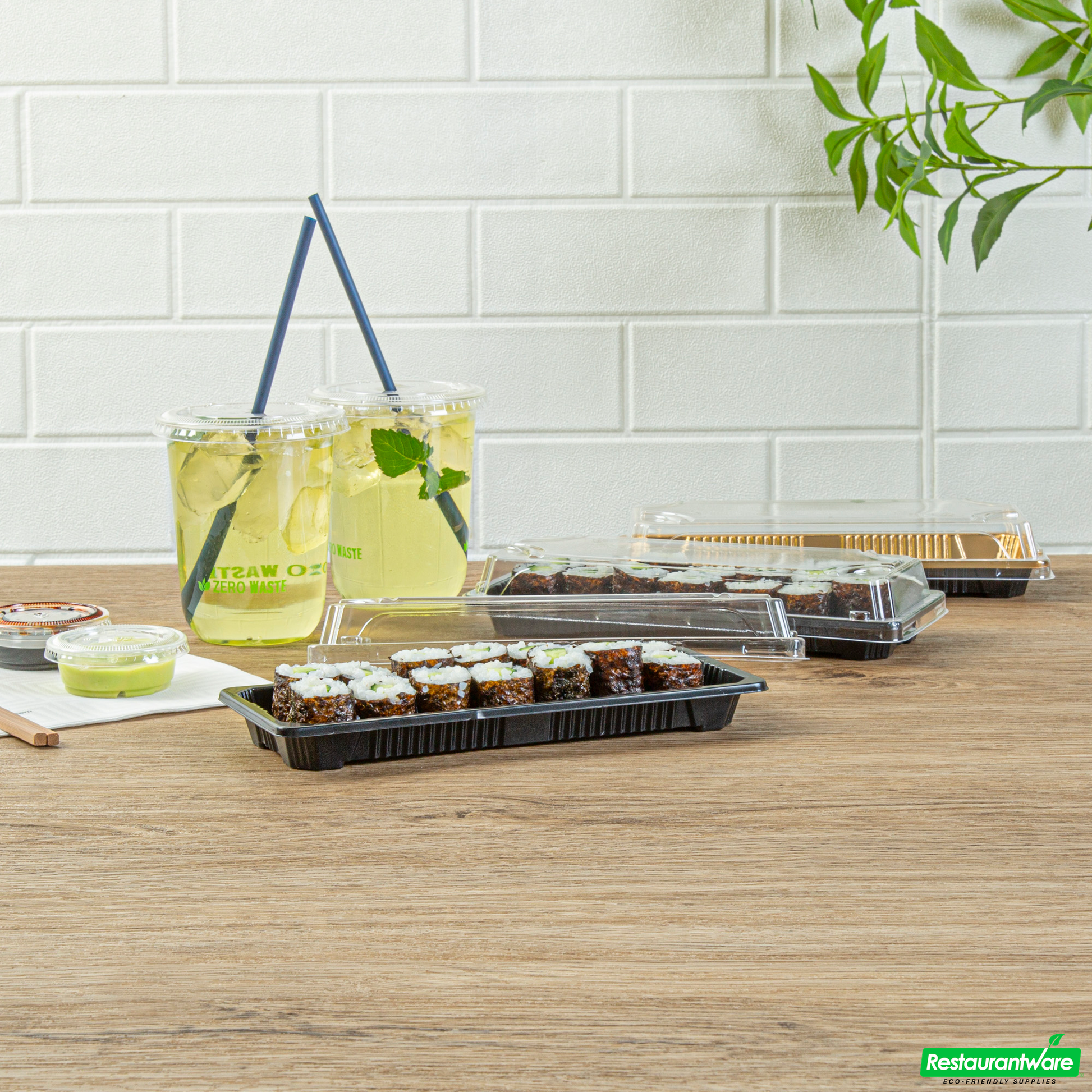 Wholesale Restaurantware Roku Rectangle Black Plastic Take Out Sushi Tray - with Clear Lid - 8 1/2" X 3 1/4" X 1 3/4" - 100 Count Box- Bulk