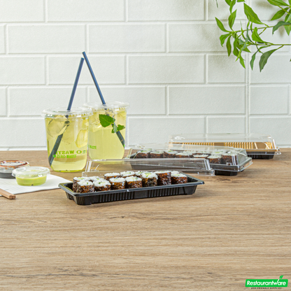 Wholesale Restaurantware Roku Rectangle Black Plastic Take Out Sushi Tray - with Clear Lid - 8 1/2" X 3 1/4" X 1 3/4" - 100 Count Box- Bulk