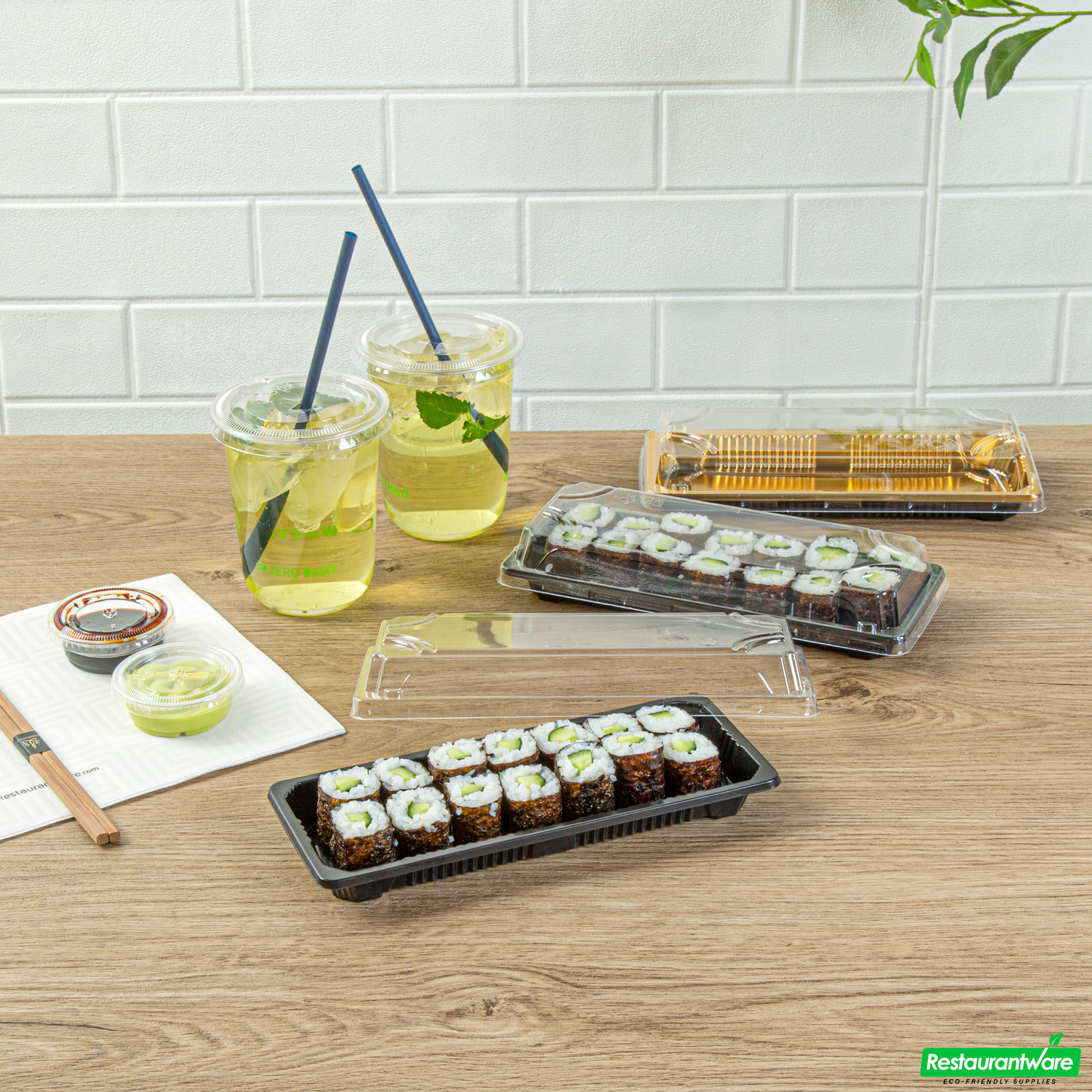 Wholesale Restaurantware Roku Rectangle Black Plastic Take Out Sushi Tray - with Clear Lid - 8 1/2" X 3 1/4" X 1 3/4" - 100 Count Box- Bulk