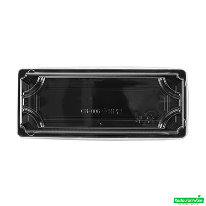 Wholesale Restaurantware Roku Rectangle Black Plastic Take Out Sushi Tray - with Clear Lid - 8 1/2" X 3 1/4" X 1 3/4" - 100 Count Box- Bulk