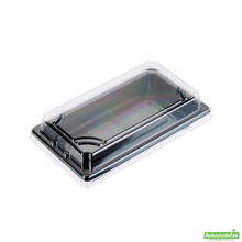 Wholesale Restaurantware Roku Rectangle Black Plastic Take Out Sushi Tray - with Clear Lid - 5 1/4" X 3 1/4" X 1 1/2" - 100 Count Box- Bulk