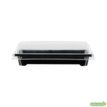 Wholesale Restaurantware Roku Rectangle Black Plastic Take Out Sushi Tray - with Clear Lid - 5 1/4" X 3 1/4" X 1 1/2" - 100 Count Box- Bulk