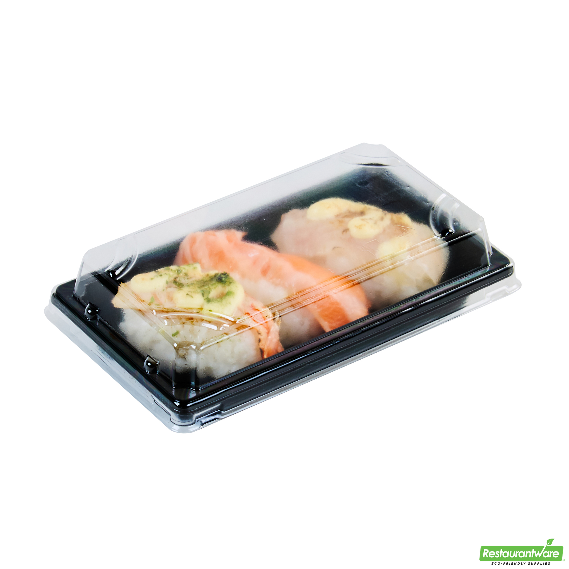 Wholesale Restaurantware Roku Rectangle Black Plastic Take Out Sushi Tray - with Clear Lid - 5 1/4" X 3 1/4" X 1 1/2" - 100 Count Box- Bulk