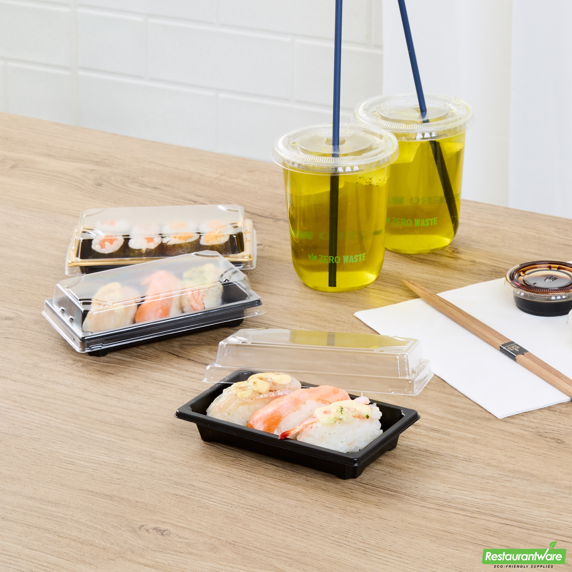 Wholesale Restaurantware Roku Rectangle Black Plastic Take Out Sushi Tray - with Clear Lid - 5 1/4" X 3 1/4" X 1 1/2" - 100 Count Box- Bulk