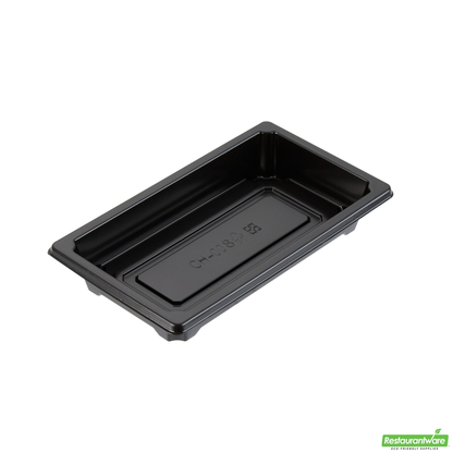 Wholesale Restaurantware Roku Rectangle Black Plastic Take Out Sushi Tray - with Clear Lid - 5 1/4" X 3 1/4" X 1 1/2" - 100 Count Box- Bulk