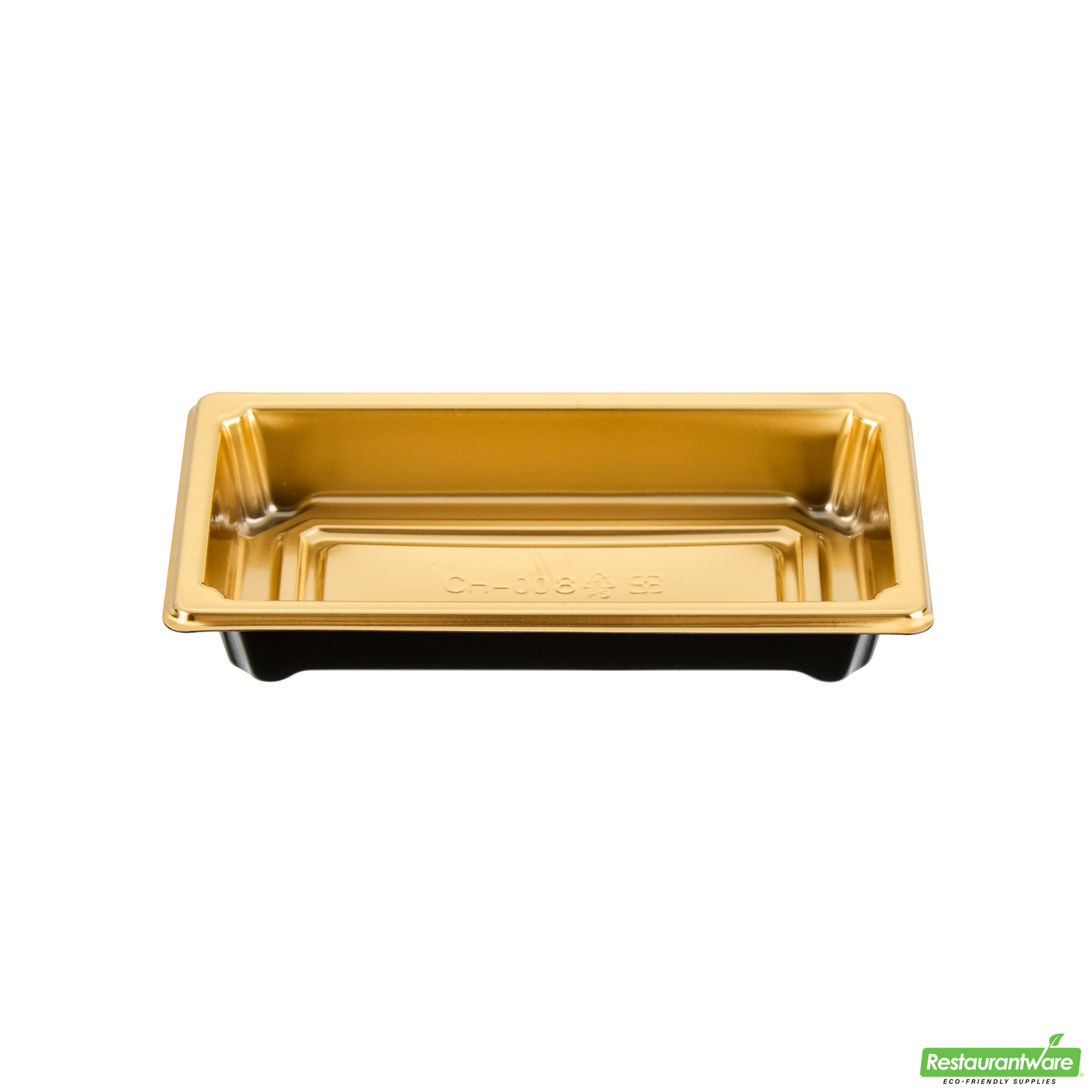 Wholesale Restaurantware Roku Rectangle Gold Plastic Take Out Sushi Tray - with Clear Lid - 5 1/4" X 3 1/4" X 1 1/2" - 100 Count Box- Bulk