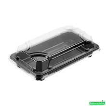 Wholesale Restaurantware Roku Rectangle Black Plastic Take Out Sushi Tray - with Clear Lid - 6" X 3 1/2" X 1 3/4" - 100 Count Box- Bulk