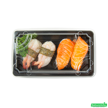 Wholesale Restaurantware Roku Rectangle Black Plastic Take Out Sushi Tray - with Clear Lid - 6" X 3 1/2" X 1 3/4" - 100 Count Box- Bulk