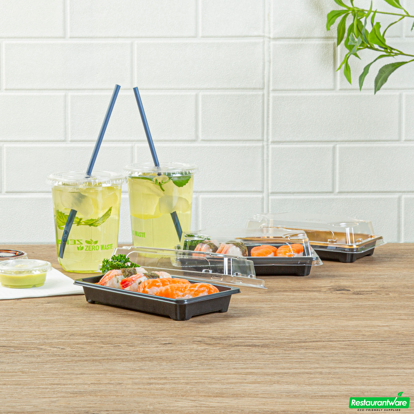 Wholesale Restaurantware Roku Rectangle Black Plastic Take Out Sushi Tray - with Clear Lid - 6" X 3 1/2" X 1 3/4" - 100 Count Box- Bulk