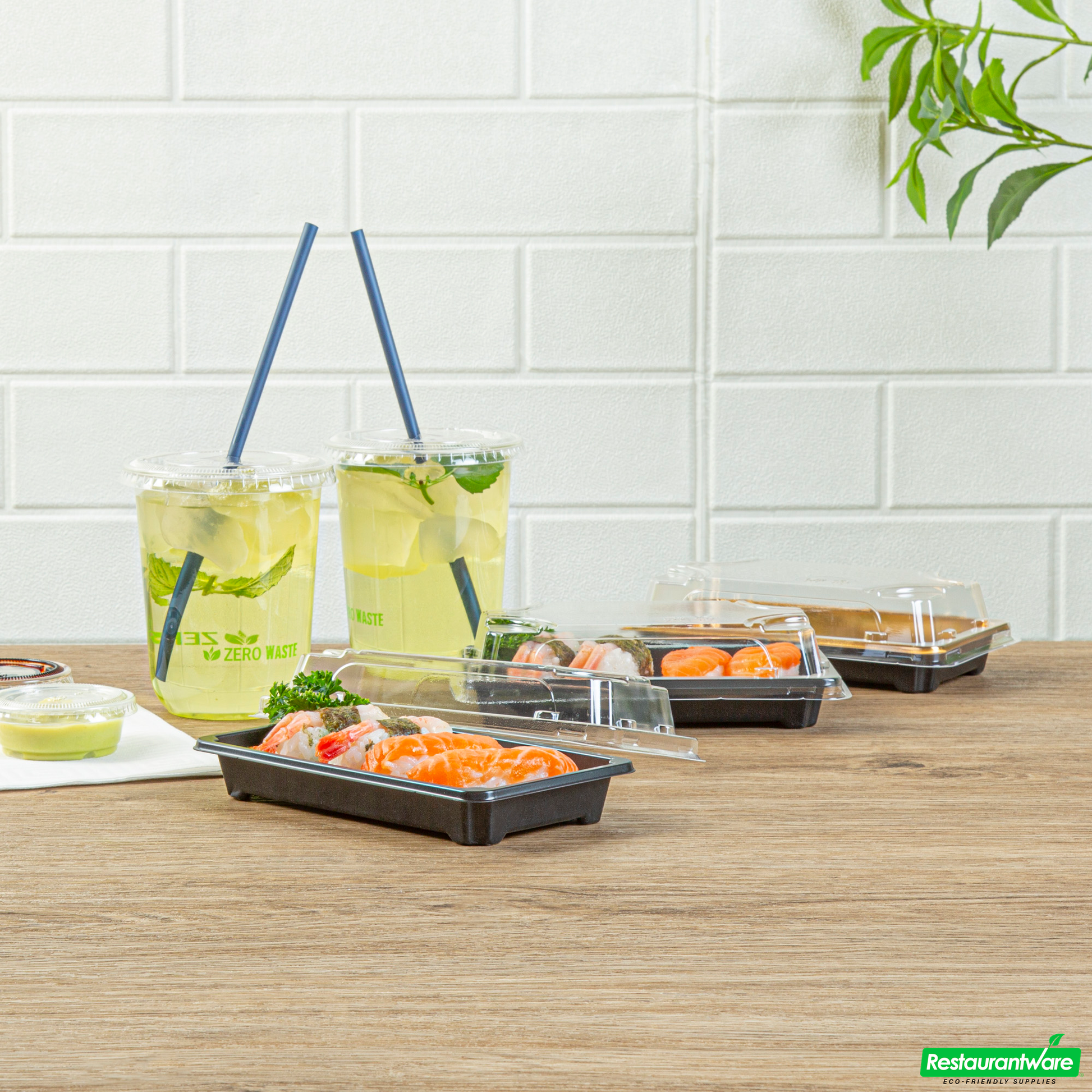 Wholesale Restaurantware Roku Rectangle Black Plastic Take Out Sushi Tray - with Clear Lid - 6" X 3 1/2" X 1 3/4" - 100 Count Box- Bulk
