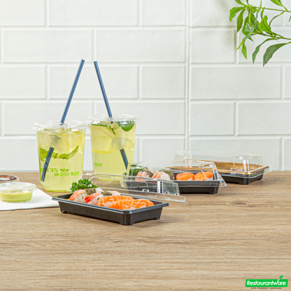 Wholesale Restaurantware Roku Rectangle Black Plastic Take Out Sushi Tray - with Clear Lid - 6" X 3 1/2" X 1 3/4" - 100 Count Box- Bulk