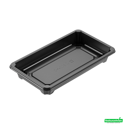 Wholesale Restaurantware Roku Rectangle Black Plastic Take Out Sushi Tray - with Clear Lid - 6" X 3 1/2" X 1 3/4" - 100 Count Box- Bulk