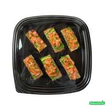 Wholesale Restaurantware Roku Square Black Plastic Take Out Sushi Tray - with Clear Lid - 10 3/4" X 10 3/4" X 1 3/4" - 100 Count Box- Bulk