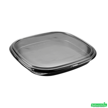 Wholesale Restaurantware Roku Square Black Plastic Take Out Sushi Tray - with Clear Lid - 13 1/2" X 13 1/2" X 1 3/4" - 50 Count Box- Bulk