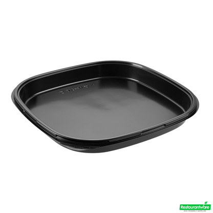 Wholesale Restaurantware Roku Square Black Plastic Take Out Sushi Tray - with Clear Lid - 13 1/2" X 13 1/2" X 1 3/4" - 50 Count Box- Bulk