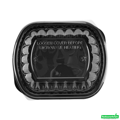 Wholesale Restaurantware 24 Oz Rectangle Black Plastic Food Container - with Clear Lid, Microwavable - 7 3/4" X 6 1/4" X 2 1/4" - 50 Count Box- Bulk