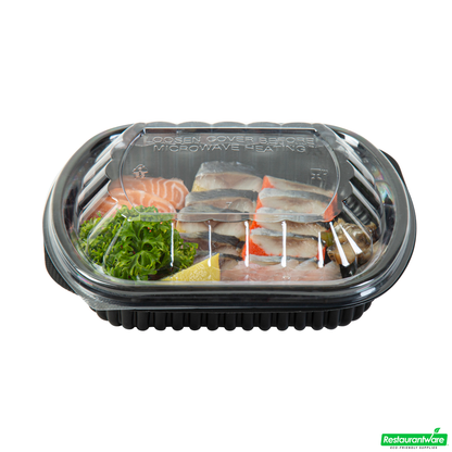 Wholesale Restaurantware 24 Oz Rectangle Black Plastic Food Container - with Clear Lid, Microwavable - 7 3/4" X 6 1/4" X 2 1/4" - 50 Count Box- Bulk