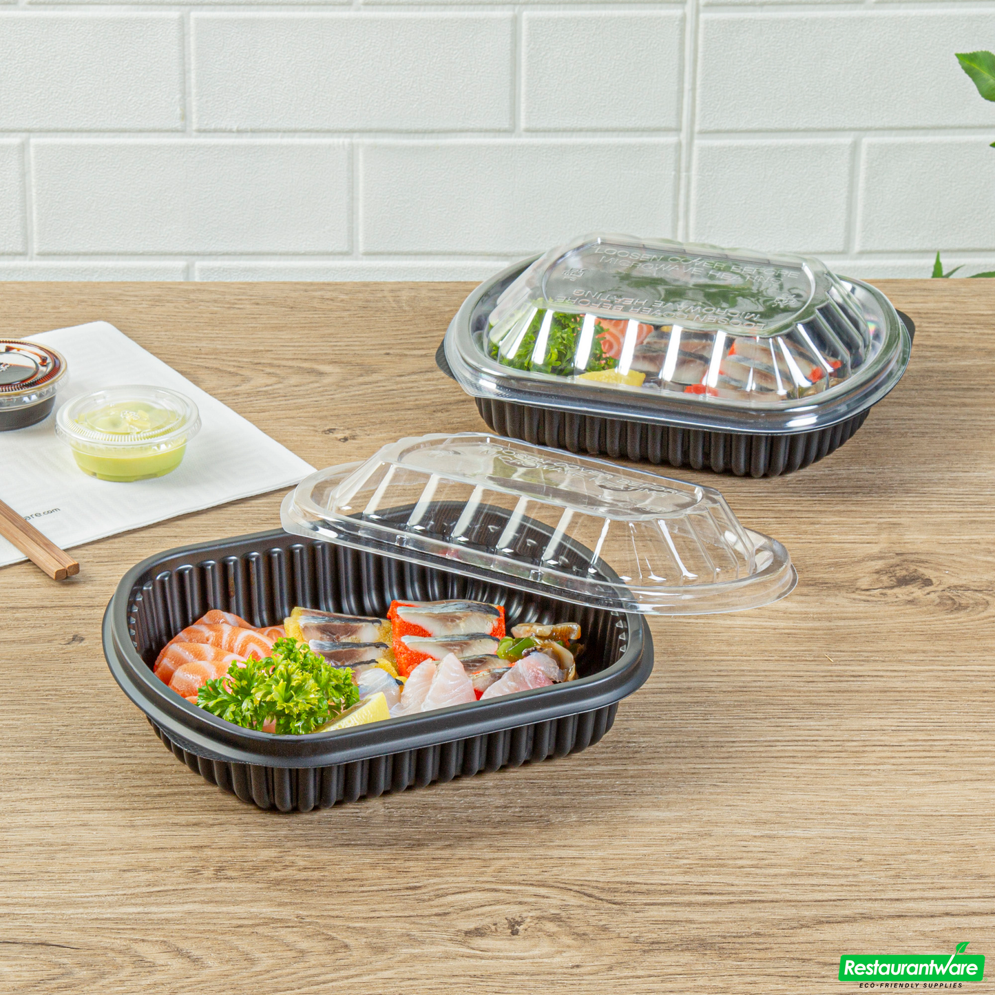 Wholesale Restaurantware 24 Oz Rectangle Black Plastic Food Container - with Clear Lid, Microwavable - 7 3/4" X 6 1/4" X 2 1/4" - 100 Count Box- Bulk