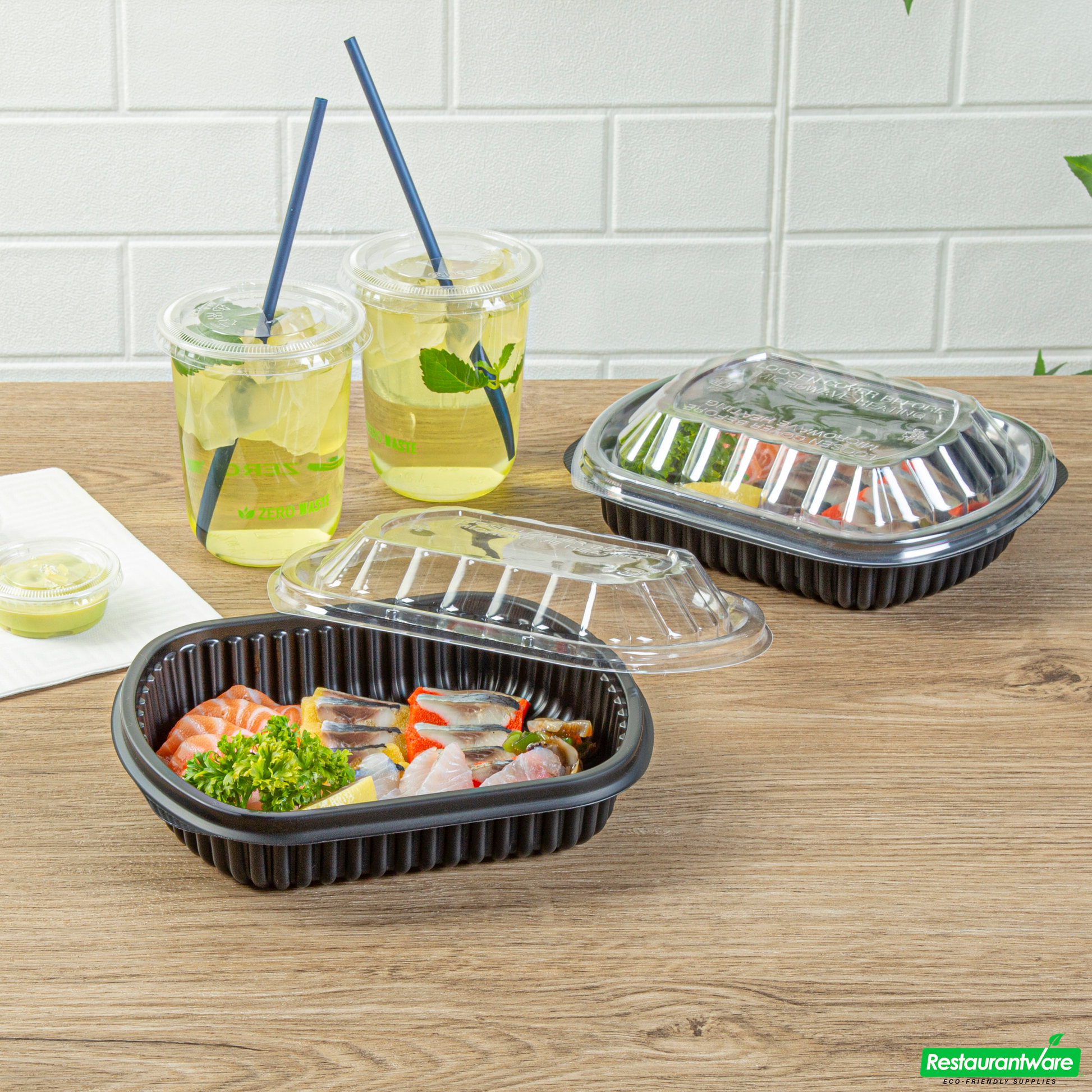 Wholesale Restaurantware 24 Oz Rectangle Black Plastic Food Container - with Clear Lid, Microwavable - 7 3/4" X 6 1/4" X 2 1/4" - 100 Count Box- Bulk