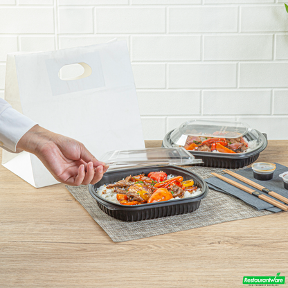 Wholesale Restaurantware 36 Oz Rectangle Black Plastic Food Container - with Clear Lid, Microwavable - 9 1/4" X 7 3/4" X 2 3/4" - 50 Count Box- Bulk