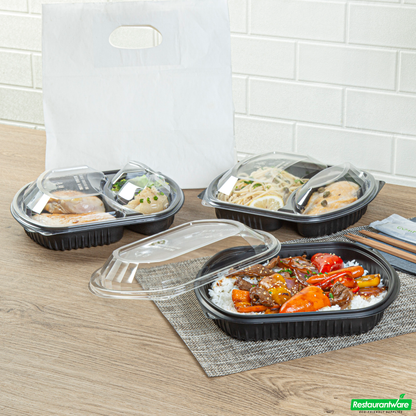 Wholesale Restaurantware 36 Oz Rectangle Black Plastic Food Container - with Clear Lid, Microwavable - 9 1/4" X 7 3/4" X 2 3/4" - 50 Count Box- Bulk