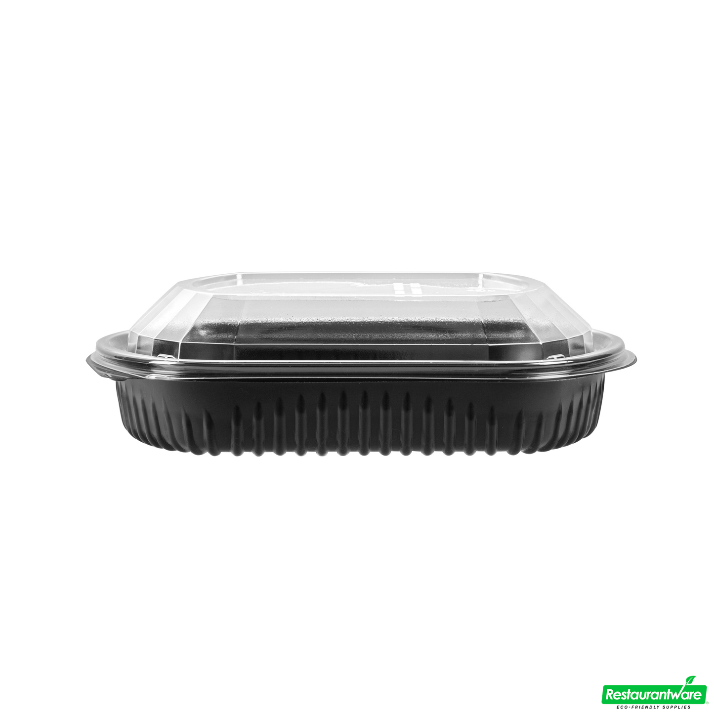 Wholesale Restaurantware 36 Oz Rectangle Black Plastic Food Container - with Clear Lid, Microwavable - 9 1/4" X 7 3/4" X 2 3/4" - 50 Count Box- Bulk