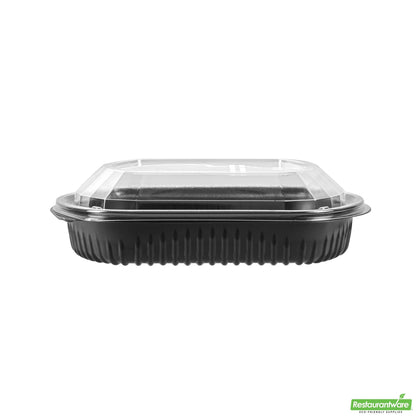 Wholesale Restaurantware 36 Oz Rectangle Black Plastic Food Container - with Clear Lid, Microwavable - 9 1/4" X 7 3/4" X 2 3/4" - 100 Count Box- Bulk
