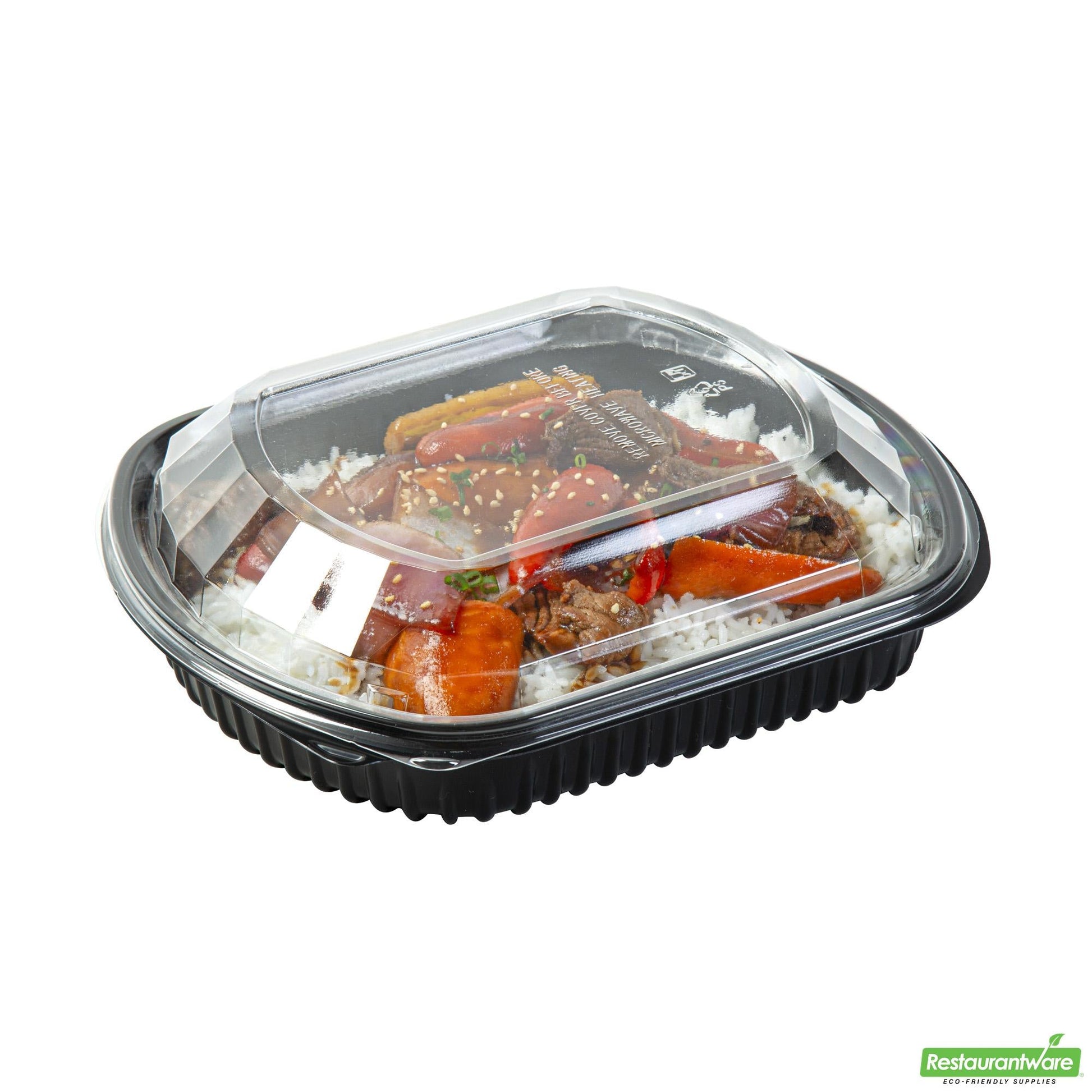 Wholesale Restaurantware 36 Oz Rectangle Black Plastic Food Container - with Clear Lid, Microwavable - 9 1/4" X 7 3/4" X 2 3/4" - 100 Count Box- Bulk