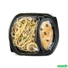 Wholesale Restaurantware 36 Oz Rectangle Black Plastic Food Container - with Clear Lid, Microwavable, 2 Compartments - 9 1/4" X 8" X 2 3/4" - 50 Count Box- Bulk