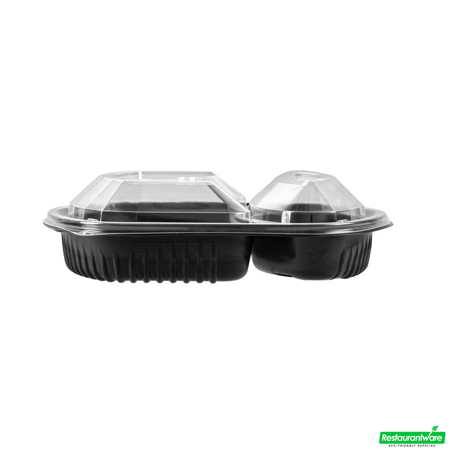 Wholesale Restaurantware 36 Oz Rectangle Black Plastic Food Container - with Clear Lid, Microwavable, 2 Compartments - 9 1/4" X 8" X 2 3/4" - 50 Count Box- Bulk