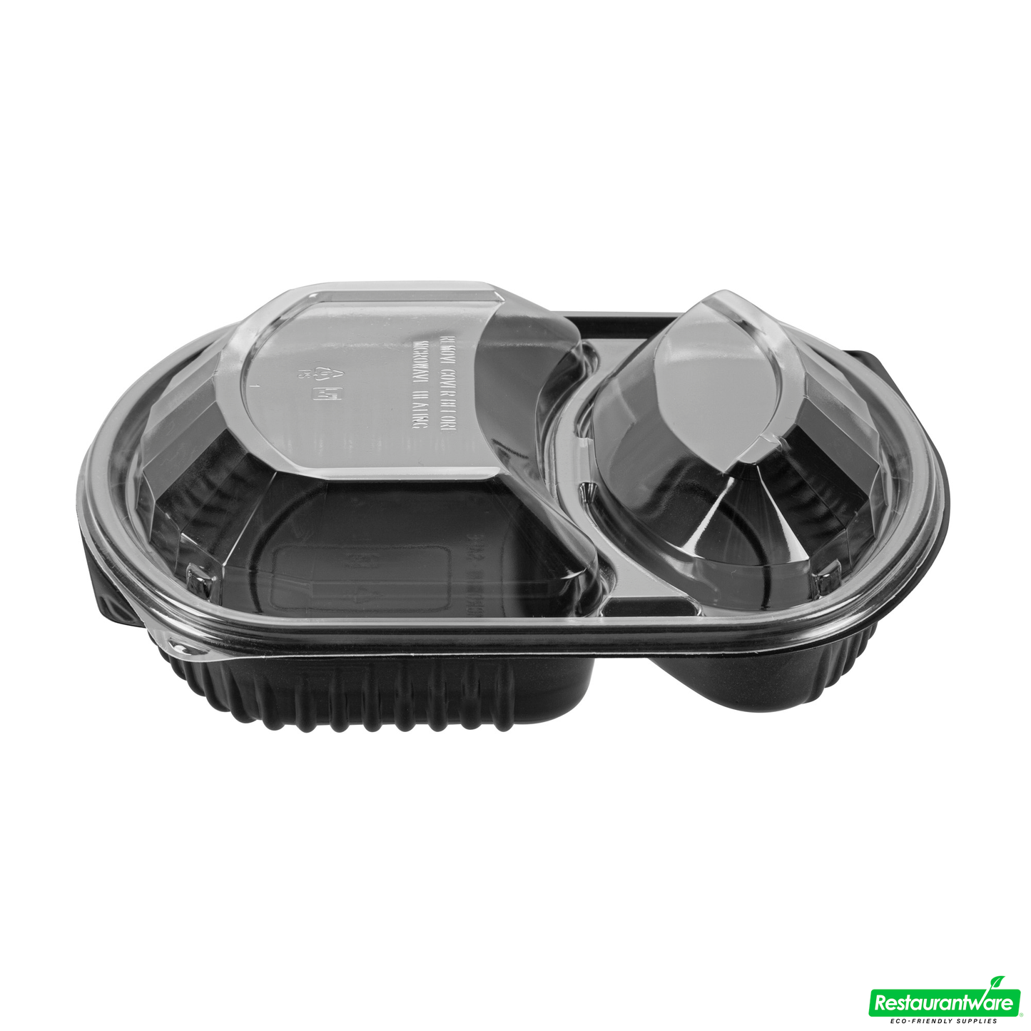 Wholesale Restaurantware 36 Oz Rectangle Black Plastic Food Container - with Clear Lid, Microwavable, 2 Compartments - 9 1/4" X 8" X 2 3/4" - 50 Count Box- Bulk