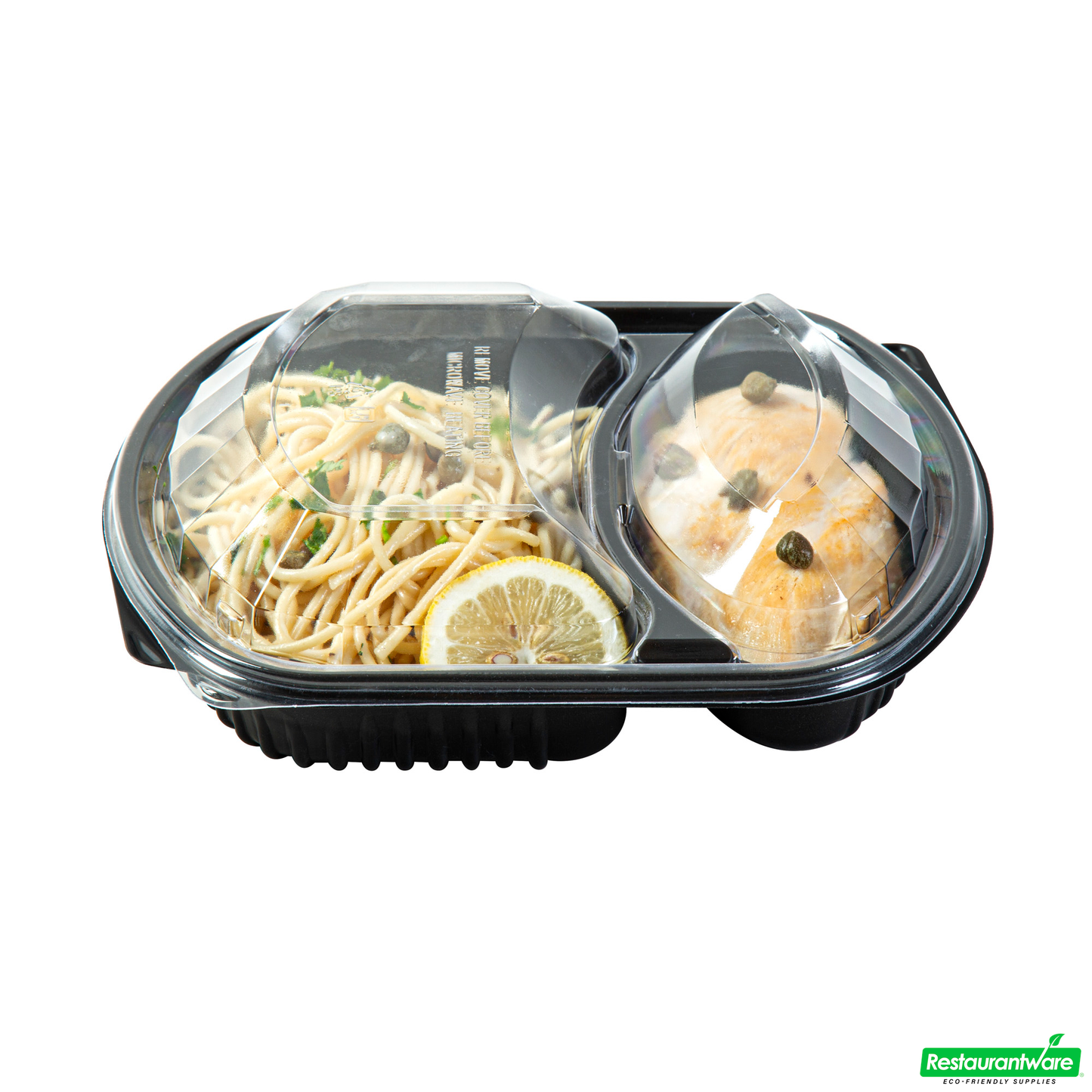 Wholesale Restaurantware 36 Oz Rectangle Black Plastic Food Container - with Clear Lid, Microwavable, 2 Compartments - 9 1/4" X 8" X 2 3/4" - 50 Count Box- Bulk