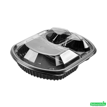 Wholesale Restaurantware 36 Oz Rectangle Black Plastic Food Container - with Clear Lid, Microwavable, 3 Compartments - 9 1/4" X 8" X 2 3/4" - 50 Count Box- Bulk
