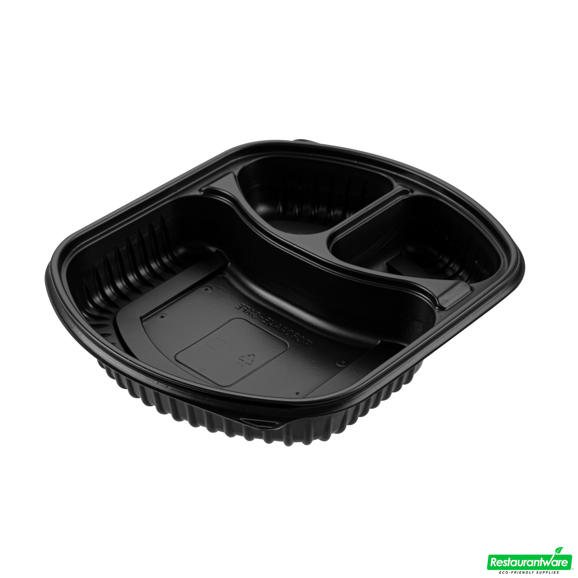 Wholesale Restaurantware 36 Oz Rectangle Black Plastic Food Container - with Clear Lid, Microwavable, 3 Compartments - 9 1/4" X 8" X 2 3/4" - 50 Count Box- Bulk