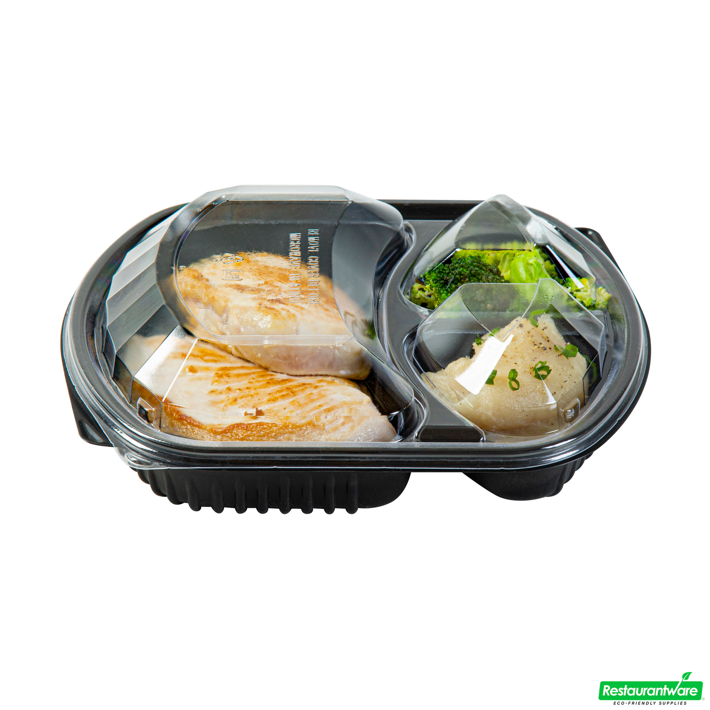 Wholesale Restaurantware 36 Oz Rectangle Black Plastic Food Container - with Clear Lid, Microwavable, 3 Compartments - 9 1/4" X 8" X 2 3/4" - 50 Count Box- Bulk