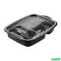 Wholesale Restaurantware 36 Oz Rectangle Black Plastic Food Container - with Clear Lid, Microwavable, 2 Compartments - 8 3/4" X 7" X 2 1/4" - 50 Count Box- Bulk
