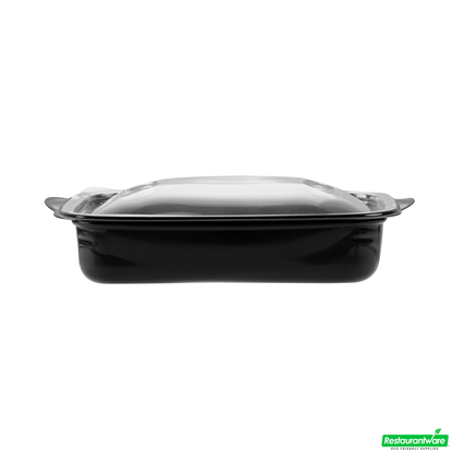 Wholesale Restaurantware 36 Oz Rectangle Black Plastic Food Container - with Clear Lid, Microwavable - 8 3/4" X 7" X 2 1/4" - 50 Count Box- Bulk