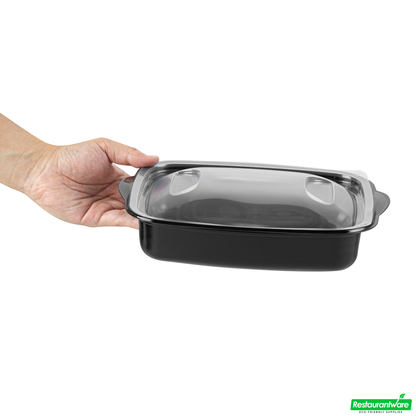 Wholesale Restaurantware 36 Oz Rectangle Black Plastic Food Container - with Clear Lid, Microwavable - 8 3/4" X 7" X 2 1/4" - 50 Count Box- Bulk