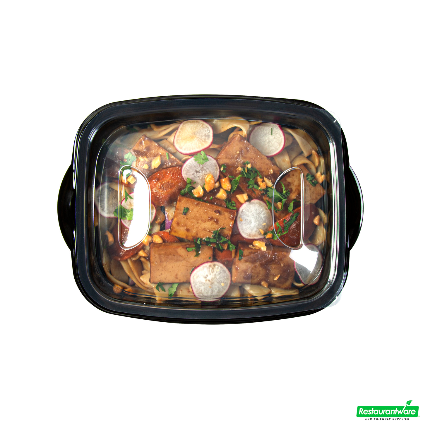 Wholesale Restaurantware 36 Oz Rectangle Black Plastic Food Container - with Clear Lid, Microwavable - 8 3/4" X 7" X 2 1/4" - 100 Count Box- Bulk