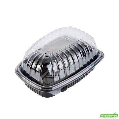 Wholesale Restaurantware Black Plastic Chicken Roaster Container - with Clear Dome Lid - 10.2" X 7.2" X 4.7"- Bulk