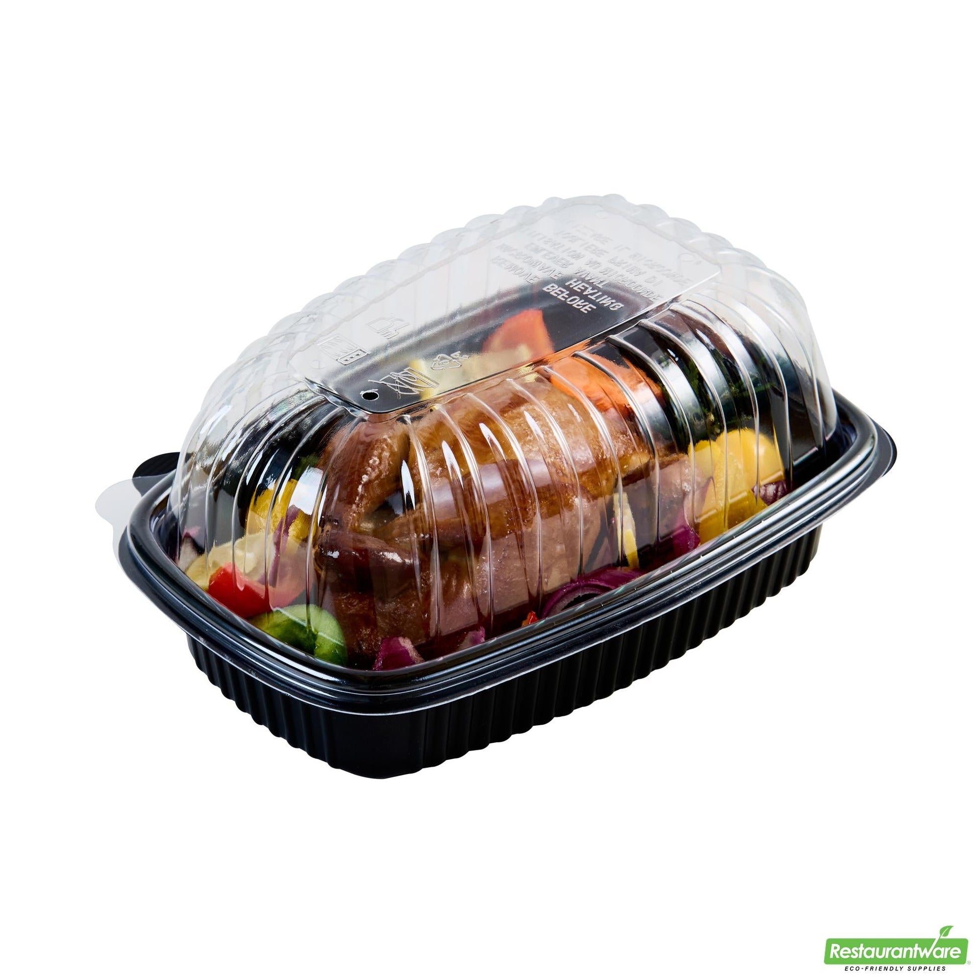 Wholesale Restaurantware Black Plastic Chicken Roaster Container - with Clear Dome Lid - 10.2" X 7.2" X 4.7"- Bulk