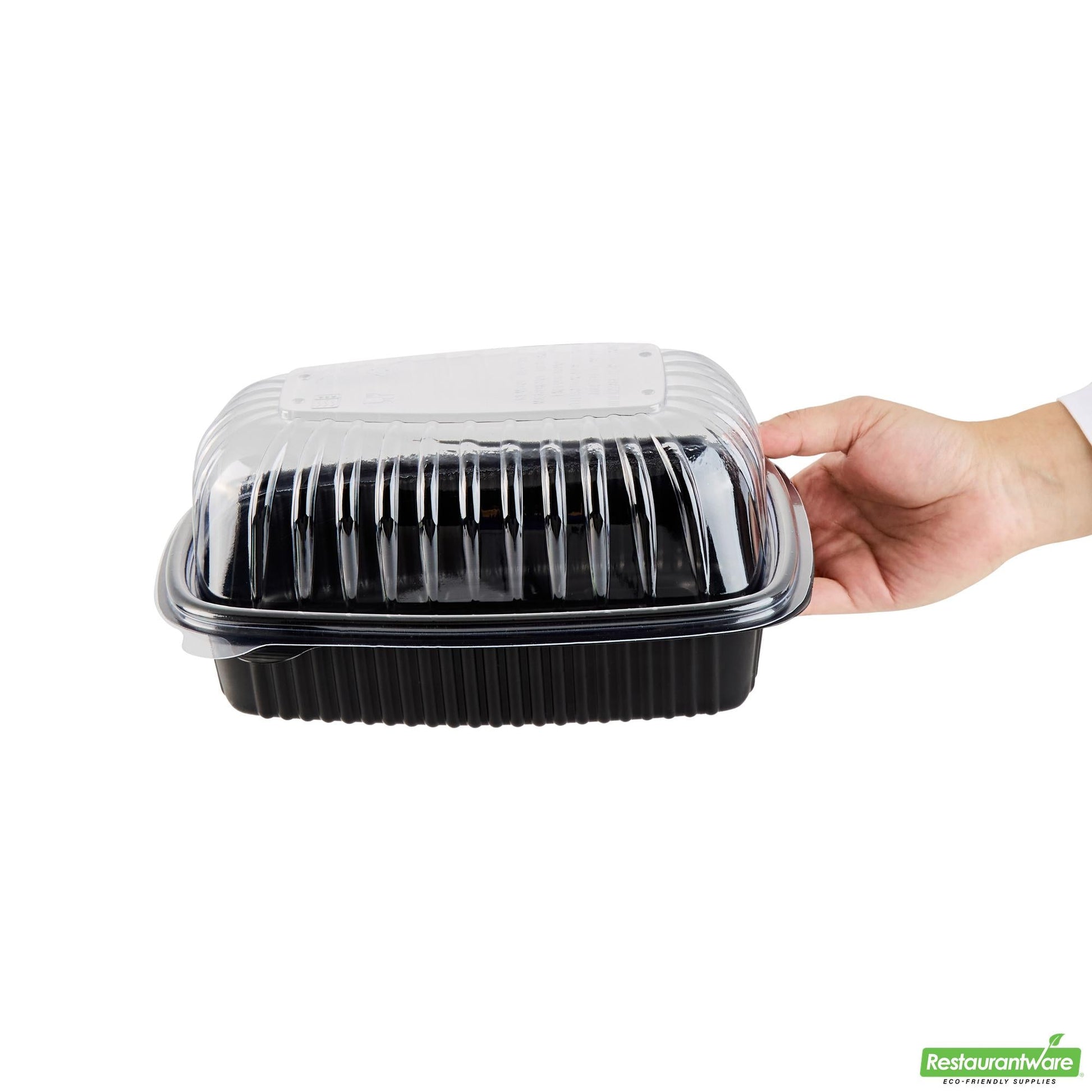 Wholesale Restaurantware Black Plastic Chicken Roaster Container - with Clear Dome Lid - 10.2" X 7.2" X 4.7"- Bulk