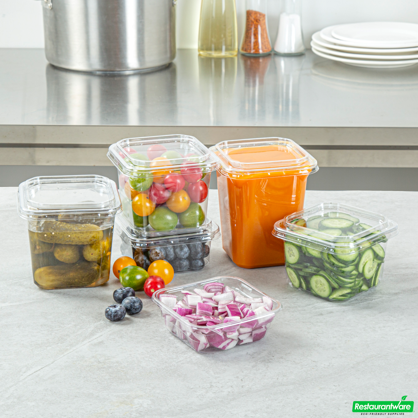 Wholesale Restaurantware Thermo Tek 8 Oz Square Clear Plastic Deli / Snack Container - 4 1/2" X 4 1/2" X 1 1/2" - 100 Count Box- Bulk