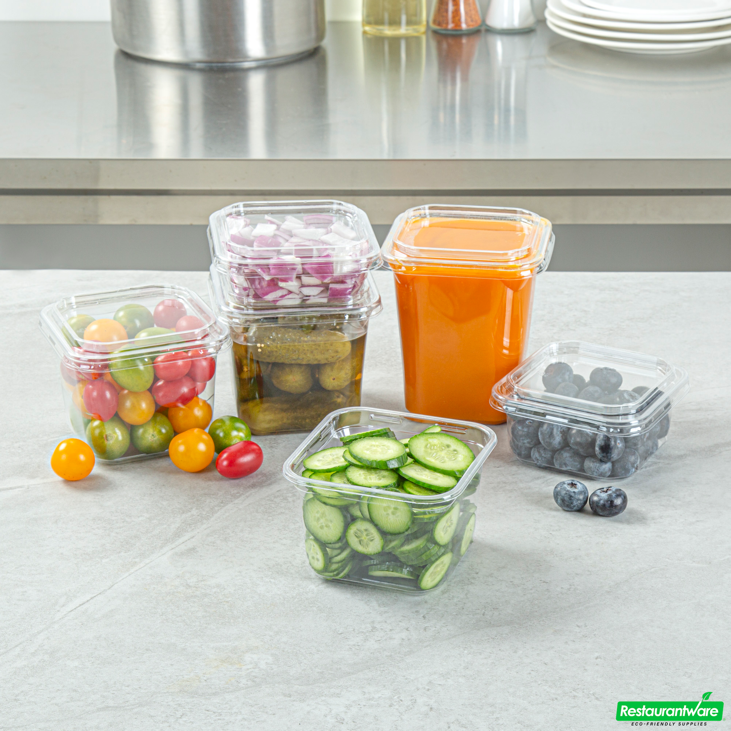 Wholesale Restaurantware Thermo Tek 16 Oz Square Clear Plastic Deli / Snack Container - 4 1/2" X 4 1/2" X 3" - 50 Count Box- Bulk